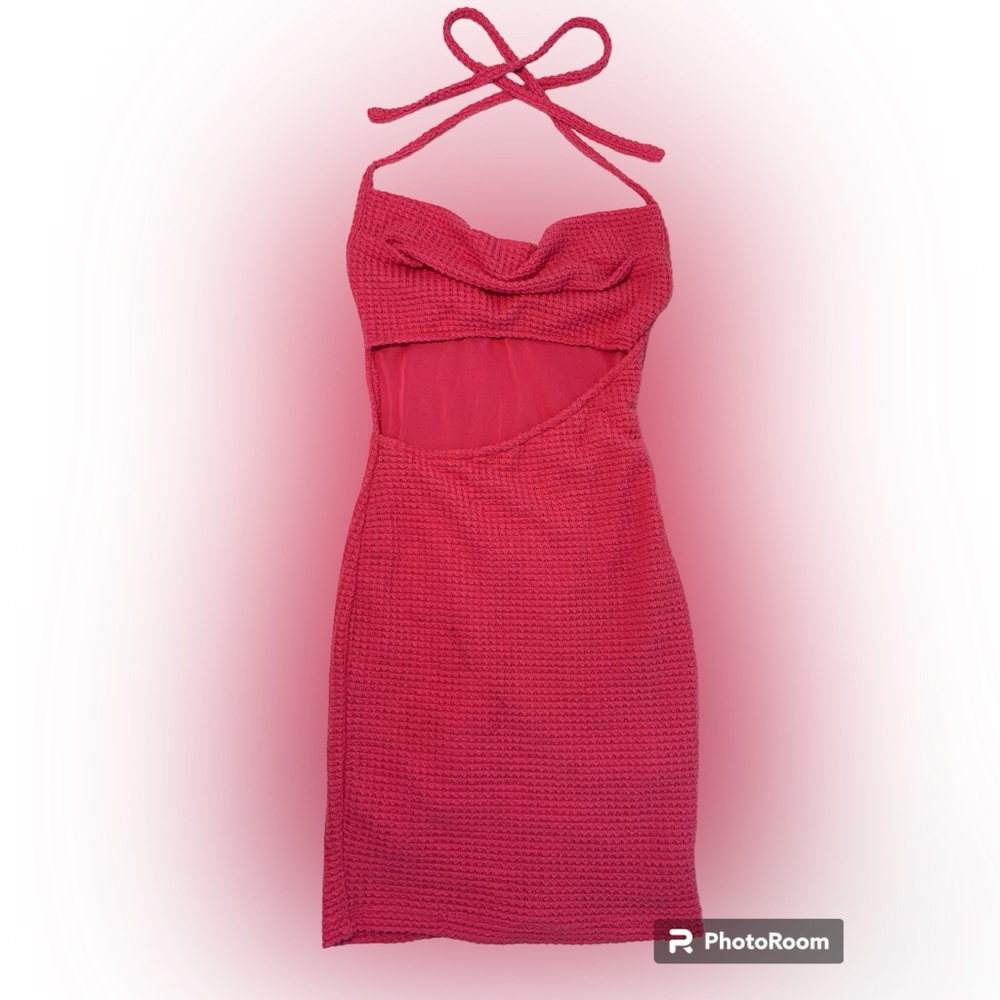 SHEIN PINK SLIT COWL MINI DRESS